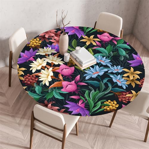 Muiuou Tischdecke Outdoor Rund, Drucken Rund Tischdecken Antifouling Abwaschbar Polyester Tischtuch, Dauerhaft Kratzfest für Wohnzimmer Esszimmer Garten Dekoration (Durchmesser 90cm,Stil 19) von Muiuou