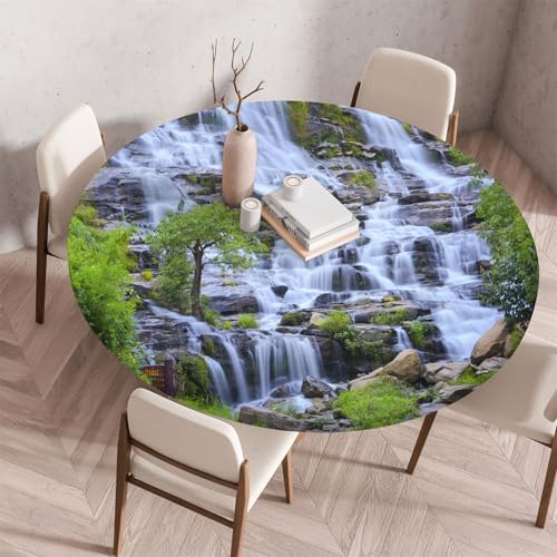 Muiuou Tischdecke Rund,Flowers Drucken Polyester Rund Tischdecken Antifouling Wasserdicht Abwaschbar Elastisch Küchentisch Tischtuch Gartentisch Geeignet für Dekoration (Durchmesser 100cm,Stil 4) von Muiuou