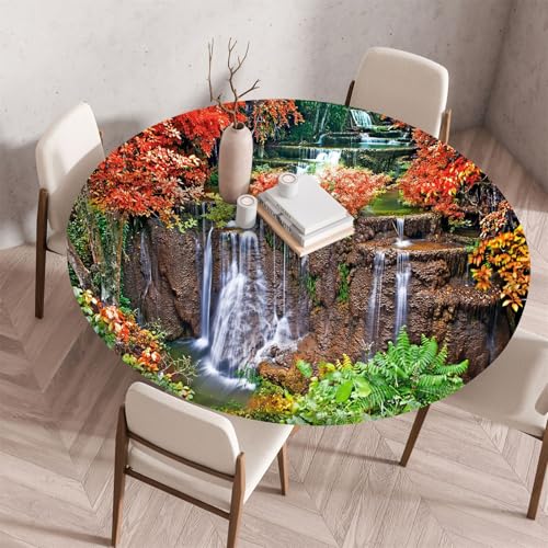 Muiuou Tischdecke Rund,Flowers Drucken Polyester Rund Tischdecken Antifouling Wasserdicht Abwaschbar Elastisch Küchentisch Tischtuch Gartentisch Geeignet für Dekoration (Durchmesser 60cm,Stil 2) von Muiuou