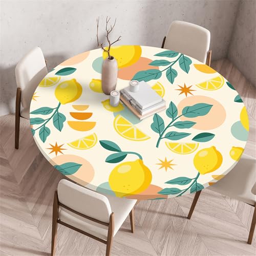 Muiuou Tischdecke Rund,Fruits and Flowers Drucken Rund Tischdecken Antifouling Wasserdicht Abwaschbar Elastisch Küchentisch Tischtuch Gartentisch Geeignet Dekoration (Durchmesser 100cm,Stil 7) von Muiuou