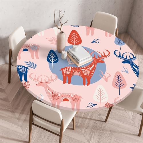 Muiuou Tischdecke Rund,Fruits and Flowers Drucken Rund Tischdecken Antifouling Wasserdicht Abwaschbar Elastisch Küchentisch Tischtuch Gartentisch Geeignet Dekoration (Durchmesser 110cm,Stil 17) von Muiuou