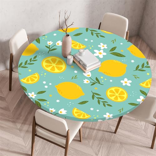 Muiuou Tischdecke Rund,Fruits and Flowers Drucken Rund Tischdecken Antifouling Wasserdicht Abwaschbar Elastisch Küchentisch Tischtuch Gartentisch Geeignet Dekoration (Durchmesser 120cm,Stil 4) von Muiuou