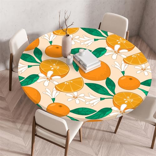 Muiuou Tischdecke Rund,Fruits and Flowers Drucken Rund Tischdecken Antifouling Wasserdicht Abwaschbar Elastisch Küchentisch Tischtuch Gartentisch Geeignet Dekoration (Durchmesser 60cm,Stil 1) von Muiuou