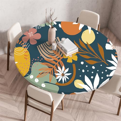 Muiuou Tischdecke Rund,Fruits and Flowers Drucken Rund Tischdecken Antifouling Wasserdicht Abwaschbar Elastisch Küchentisch Tischtuch Gartentisch Geeignet Dekoration (Durchmesser 80cm,Stil 10) von Muiuou