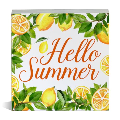 Hello Summer Holzschild Sommer Zitronen Holzblock Tischschild Dekoratives Schreibtischschild Heimregal Dekor 12,7 x 12,7 cm Hello Summer Holzschild Sommer Zitronen Holzblock Tischschild Dekoratives Schreibtischschild Heimregal Dekor 12,7 x 12,7 cm von Mukjyuyi