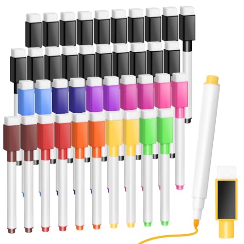 Mulaibdin 40 Stück Whiteboard Marker, Folienstift Abwischbar mit Radierer, Whiteboard Stifte Magnetisch, Dry Erase Marker Schwarz, 11 Farben White Board Marker Pens für Büro,Schule,Zuhause von Mulaibdin