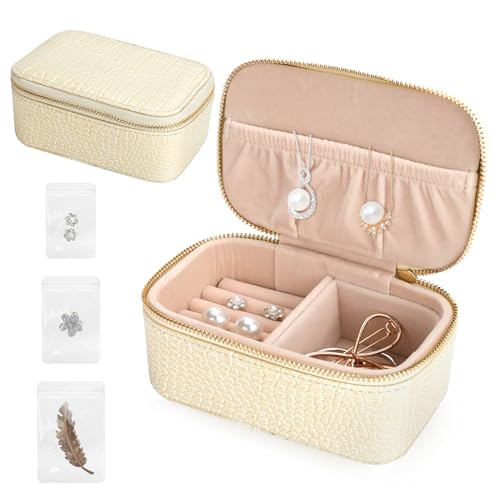 Mulaibdin Schmuckkästchen Klein, Schmuckaufbewahrung Reise Mini, Schmuck Organizer Aesthetic, Jewelry Organizer Travel, Schmuckschatulle Samt für Ohrringe,Ringe,Halsketten(Beige) von Mulaibdin