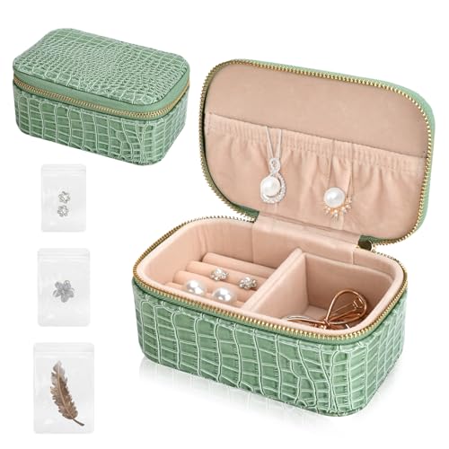 Mulaibdin Schmuckkästchen Klein, Schmuckaufbewahrung Reise Mini, Schmuck Organizer Aesthetic, Jewelry Organizer Travel, Schmuckschatulle Samt für Ohrringe,Ringe,Halsketten(Grün) von Mulaibdin