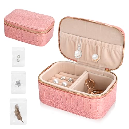 Mulaibdin Schmuckkästchen Klein, Schmuckaufbewahrung Reise Mini, Schmuck Organizer Aesthetic, Jewelry Organizer Travel, Schmuckschatulle Samt für Ohrringe,Ringe,Halsketten(Rosa) von Mulaibdin