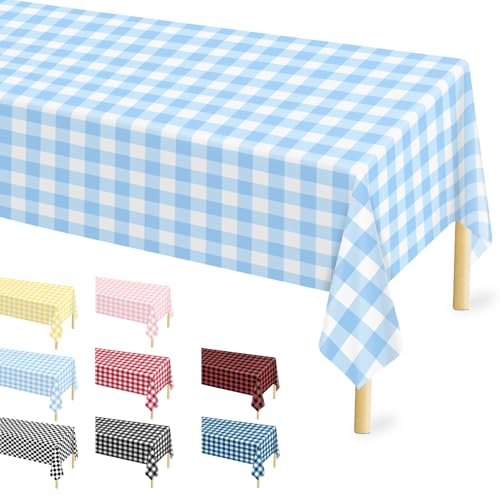 Tischdecke mit blauem Karomuster, 137 x 274 cm, rechteckig, Blau, Gingham-Tischdecke, Einweg-Tischdecke aus Kunststoff, wasserdicht, Büffel-Tischdecke für Picknick, Küche, Urlaub, Geburtstagsparty, 4 von Mulbozy