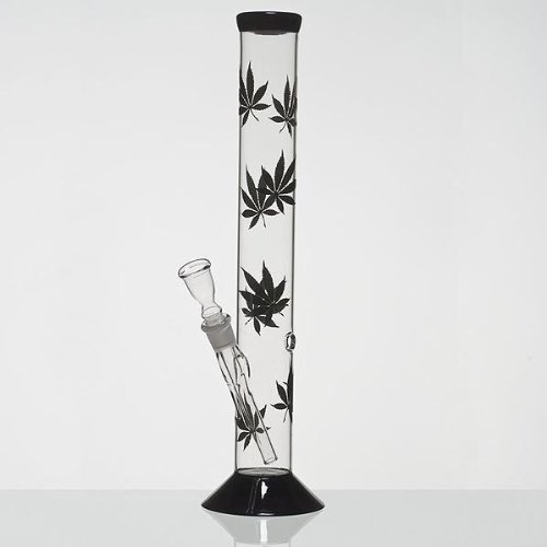 Multi Leaf Glas Bong, Tabakpfeife mit schwarzen Blättern, 42cm hoch, 50mm Ø, 18,8er Schliff und Chillum von Multi Leaf