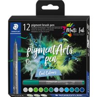 STAEDTLER Pigment brush pen, 12er-Set - Cool Colours von Multi