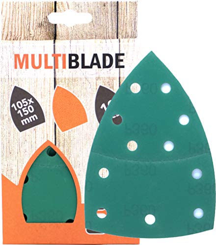 Multiblade Professioneller Klett Schleifblatt 100x62+93mm, 10 Stück, Korn 320, 11 Löcher, für Holz und Metall, Profesioneller Qualität, für Deltaschleifer, Schleifpads von Multiblade