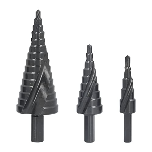 3-teiliges Spiral-Stufenbohrer-Set, zweischneidiges Design für sanfteres Bohren, nitriertes, robustes, beschichtetes HSS, metrische Größen 4–20 mm, ideal für Tischbohrmaschinen von Multizenic