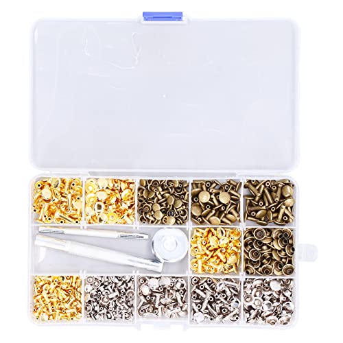 300-teiliges Nieten-Set mit Doppelkappen, Ni, ungehindertes Kupfer, Leder-Stanzset, mit Lochzange, 6 mm/8 mm Nieten, einfache Aufbewahrungsbox, Gold, Bronze, Silber, für von Multizenic