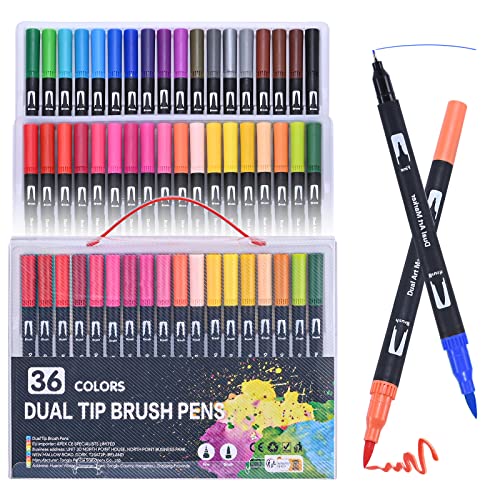 Filzstifte 36 Farben Dual Brush Pen Set - Fineliner mit feiner Spitze und Pinselspitze für Bullet Journaling, Malbücher, Handlettering - Tinte auf Wasserbasis - Ideal für Manga, Kalligraphie und mehr von MumdoYAL
