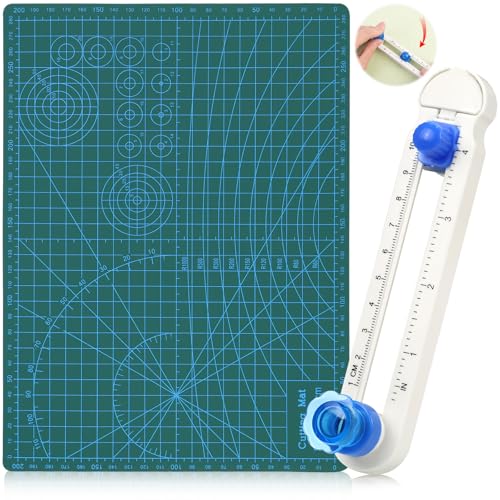 Kreisschneider Papier Schneidematte Set Circle Cutter Kreisförmiger Papierschneider Verstellbarer mit A4 Cutting Mat für DIY-Grußkarten Schneidet Verschiedene Arten von Papier von Mumjooyi