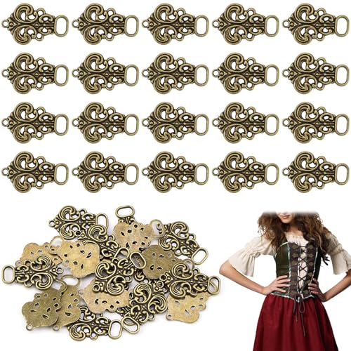 Mumjooyi 20 Stück Miederhaken für Dirndl Miederösen Dirndlschnalle Gold Dirndl Knöpfe Miederösen für Dirndl Mieder Coursage zum Annähen 32x20mm (20 Stück Miederhaken für Dirndl) von Mumjooyi