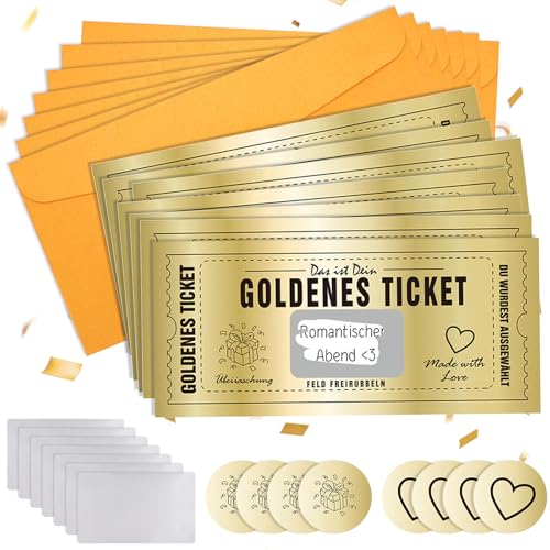 Mumjooyi 7pcs Goldenes Ticket Gutschein Zum Selber Ausfüllen mit Rubbelaufkleber Rubbellose Wunschgutschein Rubbelkarte Gutscheinkarte Goldenes Ticket Geburtstagskarte für Freundin Mama Kind von Mumjooyi