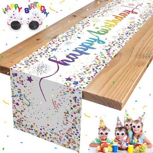 Tischläufer Geburtstag 180 x 35cm Tischläufer Party Tischdekoration Geburtstag Happy Birthday Tischband Geburtstag Tischläufer für Jungen Mädchen Geburtstag Party Dekoration von Mumjooyi