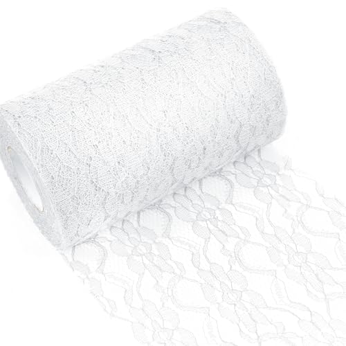 Tischläufer Spitze Weiß 15cm x 25m Spitzenstoff Deko Tischläufer Abwaschbar mit zarter Spitze für Hochzeit Taufe Festliche Dekoration zu besonderen Anlässen von Mumjooyi