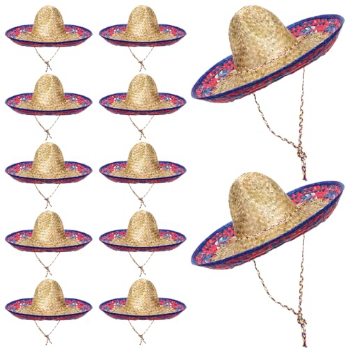 Mumufy Sombrero-Hüte für Erwachsene, Sombrero, Partyhut für Männer und Frauen, mit Kinnriemen, Strohhut, mexikanischer Hut, mexikanischer Kostüm, Party, 12 Stück (stilvolle Farbe) von Mumufy