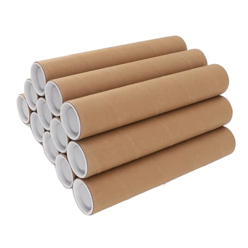 Mumusuki 12er-Pack Versandröhren, 2 X 16 Zoll Kraftpapier, Runde Versandtaschen aus Pappe für den Versand von Postern, Kunstdrucken, Karten, Blaupausen. Schützt Wertgegenstände, mit (5,3 von Mumusuki