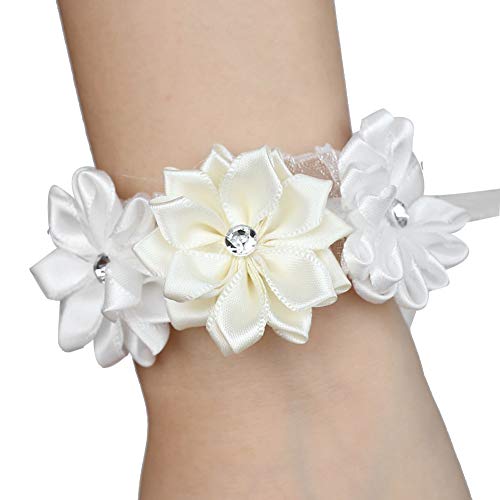 6 Stück Handgelenk Blume, Schöne Braut Brautjungfern Künstliche Blumen Handgelenk Armband, Dekoration Zubehör für Hochzeit Braut Brautjungfer Gäste Damen Party (Milchig Weiß) von Mumusuki