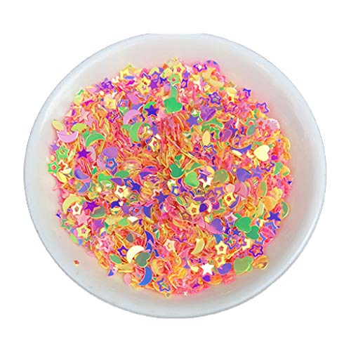 Mumuve 10 g gemischte PVC-Glitzerflocken, Pfirsiche, Herz, Stern, Monde für Muscheln, Kristall-Pailletten, Epoxidharz, Formfüller, Nägel von Mumuve