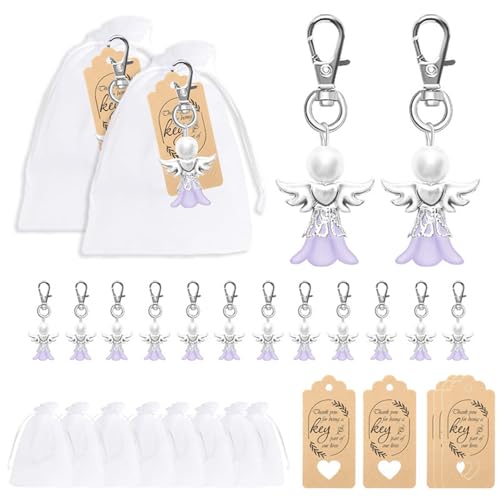 Mumuve Cherub Schlüsselanhänger-Set mit Tasche, Engel-Anhänger, Hochzeit, Taufe, Anhänger, Cherub, Schlüsselanhänger, Gastgeschenk von Mumuve