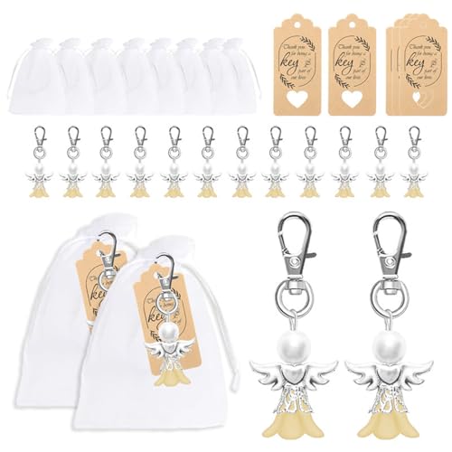 Mumuve Cherub Schlüsselanhänger-Set mit Tasche, Engel-Anhänger, Hochzeit, Taufe, Anhänger, Cherub, Schlüsselanhänger, Gastgeschenk von Mumuve