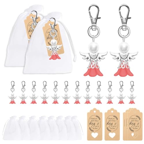 Mumuve Cherub Schlüsselanhänger-Set mit Tasche, Engel-Anhänger, Hochzeit, Taufe, Anhänger, Cherub, Schlüsselanhänger, Gastgeschenk von Mumuve