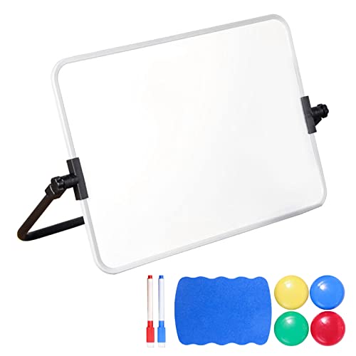 Mumuve Kleines magnetisches Schreibtisch-Whiteboard mit Ständer, 2 Marker, 4 Magnete, 1 Radiergummi, doppelseitig von Mumuve