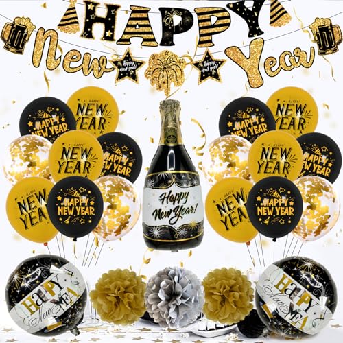 Neujahr Ballon Set Ziehen Neujahr Party Dekoration Runde Latex Ballon Dekorationen 2024 Weihnachten Urlaub Dekor Dekorative Champagner Flasche von Mumuve