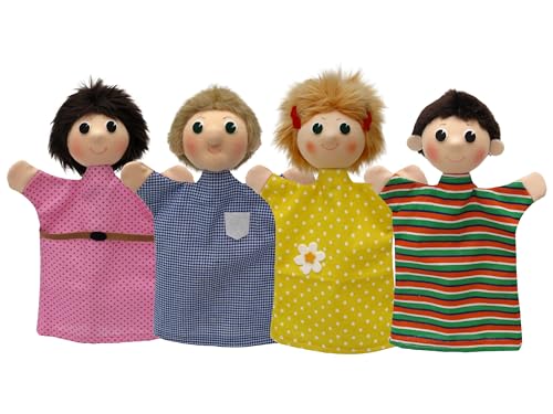 4er Set Handpuppen Kasperlefiguren Kleine Familie in der Pappschachtel 4 TLG., Mehrfarbig, für Kasperletheater von Munabo