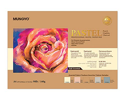 MUNGYO Profi Pastellpapierblock A4 Größe für Ölpastellkreide, trockene Pastell, 30 Blatt (weich sortiert) von Mungyo