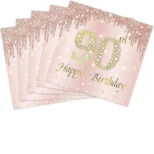 40 Stück Servietten zum 90. Geburtstag, Roségold, Party-Dekorationen zum 90. Geburtstag, Vintage, 1934, für Frauen, Geburtstag, Hochzeit, Jahrestag, Partyzubehör, 2-lagig von Muplaya