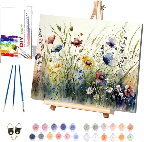 Mupmod Gerahmte Abstrakte Blumen Malen nach Zahlen Erwachsene DIY Malen nach Zahlen Kits auf Leinwand, Kunst Acrylmalerei nach Zahlen mit Staffelei für Geschenke Home Wall Decor 30x40 cm von Mupmod