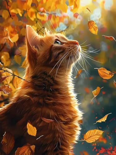 Mupmod Herbst Orange Katze Malen Nach Zahlen Erwachsene, Gefallene Blätter DIY Acryl Malen Nach Zahl Kits ohne Rahmen auf Leinwand für Home Wall Decor Geschenk,30x40CM. von Mupmod