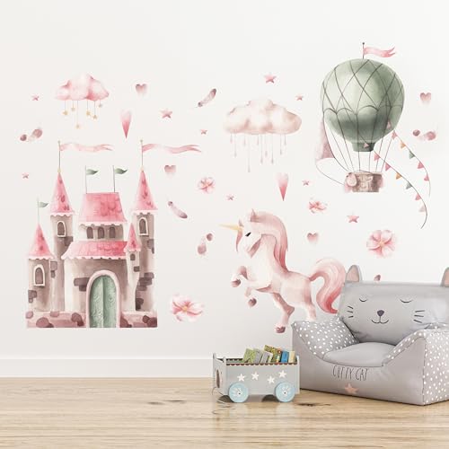 Muralo Sticker Set für Mädchen - Aquarell Aufkleber Wandsticker Tattoo für Kinderzimmer - Wandaufkleber Märchenland Motiv - Br.120cm x Hö.60cm von Muralo