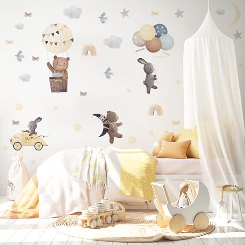 Muralo Sticker Set für Mädchen und Jungen - Aquarell Aufkleber Wandsticker Tattoo für Kinderzimmer - Tiere im Boho-Stil Motiv - Br.120cm x Hö.60cm von Muralo