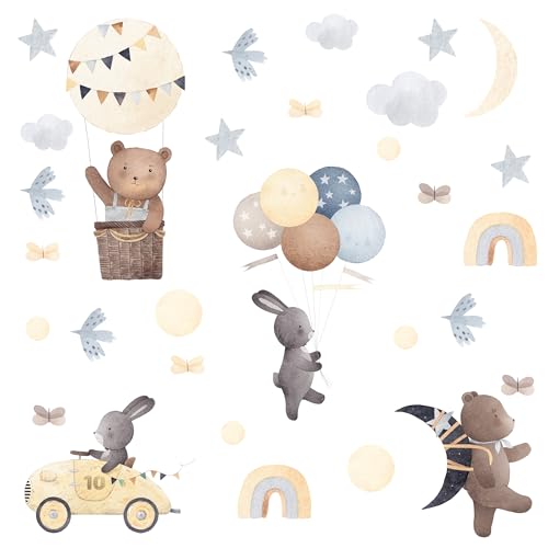 Muralo Sticker Set für Mädchen und Jungen - Aquarell Aufkleber Wandsticker Tattoo für Kinderzimmer - Tiere im Boho-Stil Motiv - Br.60cm x Hö.30cm von Muralo