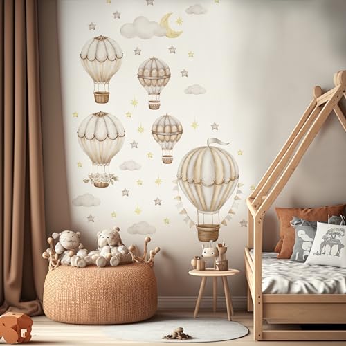 Muralo Sticker Set für Mädchen und Jungen - Aquarell Aufkleber Wandsticker Tattoo für Kinderzimmer - Wandaufkleber Ballons mit Wolken und Sternchen Motiv - Br.120cm x Hö.60cm von Muralo