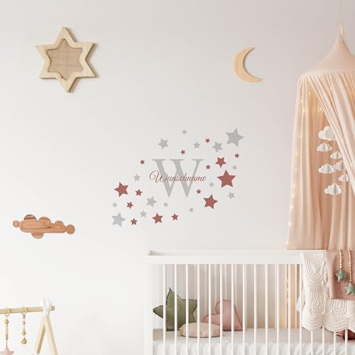 Muralo - Wandtatto für Kinderzimmer Deko Babyzimmer-Deko - Wandsticker, Wandaufkleber Deko für Mädchen, Jugend, Namensschild - Buchstabe mit Name und Sternchen - Br.120-Hö.80cm, SW120-80-1X30-20 von Muralo