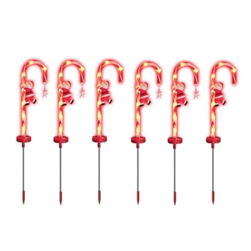 6PCS Zuckerstangen Deko, Solar LED Zuckerstangen Außen Dekorationen, Garten Lichterkette, Weihnachts Rote Und Weiße Beleuchtet Zuckerstangen Pfahllichter - Beleuchten Sie Ihren Garten, Hof Und Gehweg von Murman