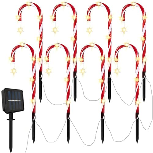 Murman Zuckerstangen Lichterkette Outdoor Solar LED Zuckerstangen Beleuchtet Außen Weihnachten Deko Beleuchtung,Zuckerstangen Weihnachtsbeleuchtung Mit Funkelnde Sterne,Weihnachten Deko Für Rasen,Hof von Murman