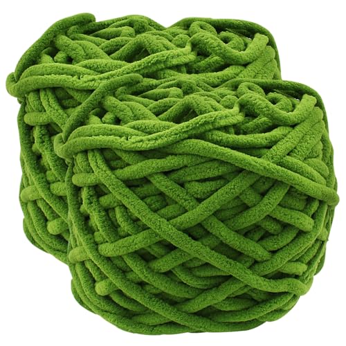 Murtenze 2 Knäuel grobes Garn zum Häkeln, 90 m, Deckengarn, 7 mm dick, flauschig, weich, klobiges Chenille-Garn für die Herstellung von Decken, Kleidung, DIY, Handwerk, Strickkreationen (Grasgrün, 200 von Murtenze