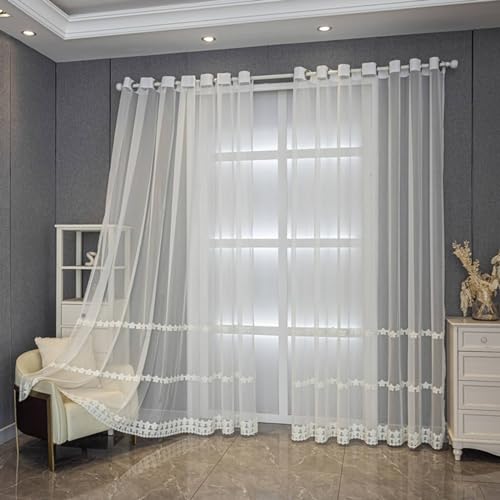 Musihy Gardinen Halbtransparent 2Er Set, Häkelblume mit Perlen-Fensterbehandlung, halbtransparent, Weiß, 86 x 138 cm von Musihy