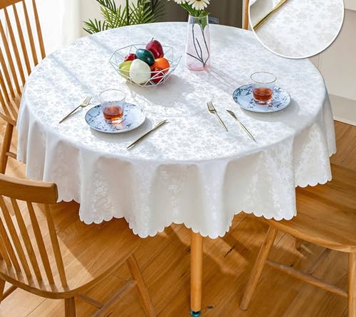 Musihy Tischdekoration Hochzeit, 280 cm Polyester Einfache Florale Struktur Tischtuch für Küche, Tischdekoration, Picknick, Cremeweiß von Musihy