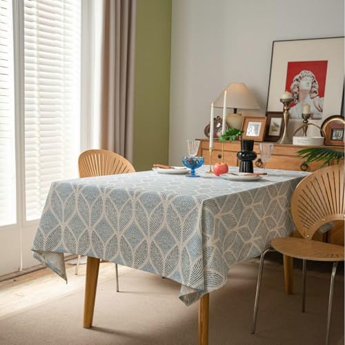 Tischdecke Abwaschbar, Quadratische Tischtücher Tischdecke im Landhausstil mit Blatt- und Karomuster für Essen/Party/Buffet/Hochzeit, Blau, 140x140cm von Musihy